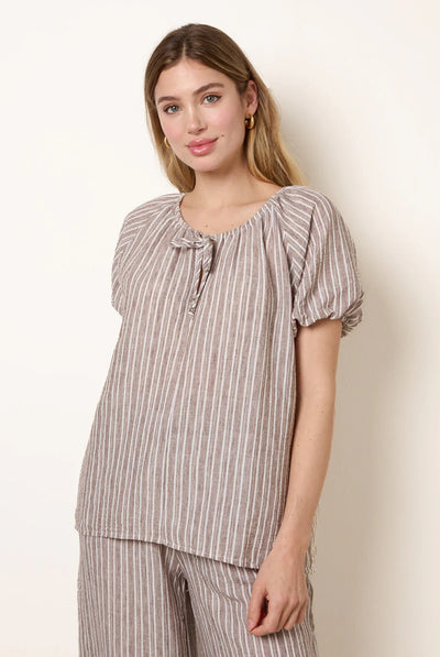 Chocolate - Tie Front Stripe Blouse by Blue Vanilla