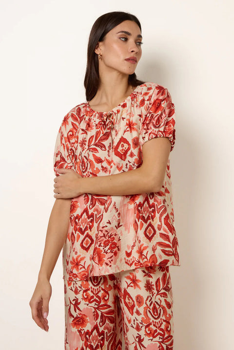 Watercolour Floral Print Elasticated Sleeve Top by Blue Vanilla