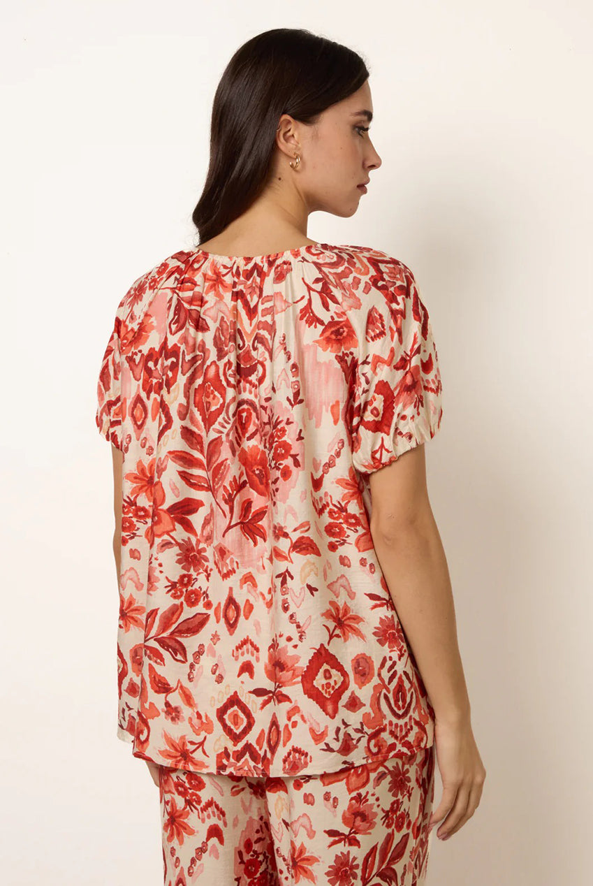 Watercolour Floral Print Elasticated Sleeve Top BV269431077
