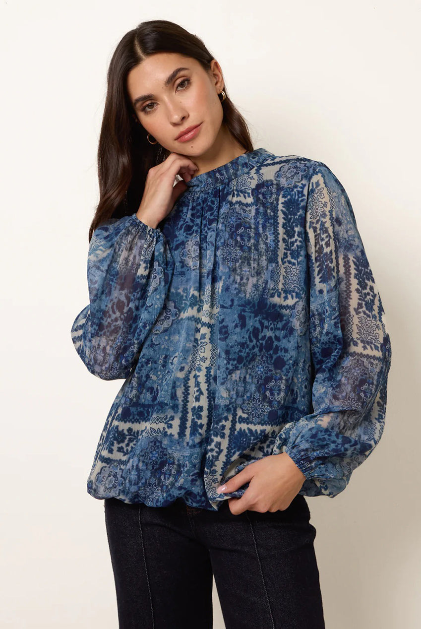 High Neck Paisley Print Puffball Top BV269432008