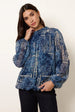 High Neck Paisley Print Puffball Top by Blue Vanilla