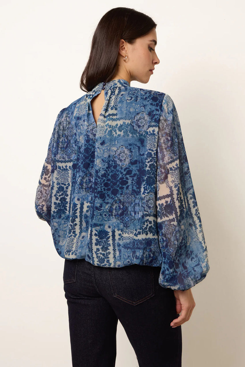 High Neck Paisley Print Puffball Top BV269432008