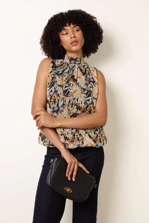 Sleeveless Watercolour Puff Hem Blouse by Blue Vanilla
