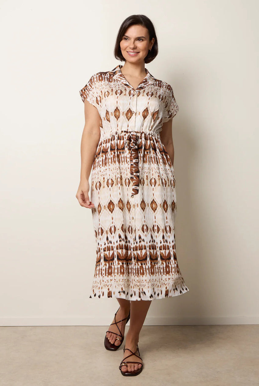 Drawstring Printed Midi Shirt Dress BV269824004