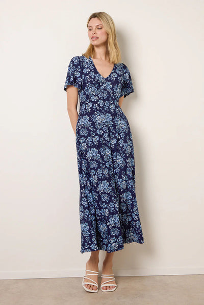 Blue - Floral Button Through Midi Dress by Blue Vanilla