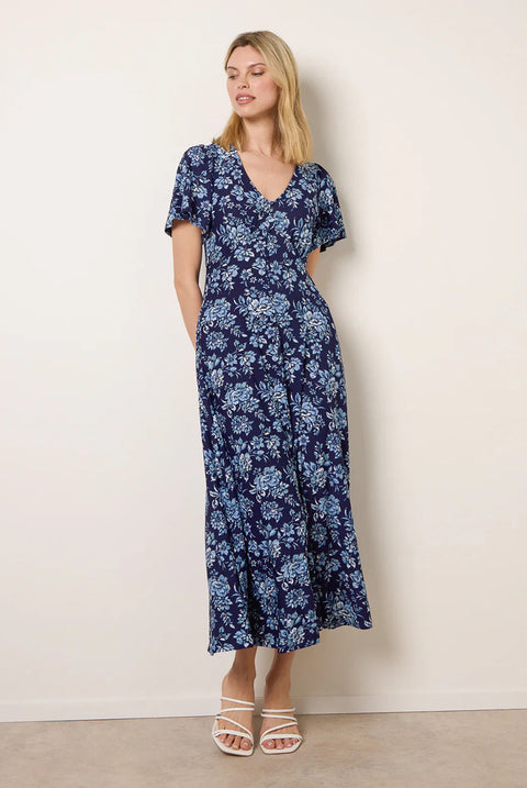 Floral Button Through Midi Dress by Blue Vanilla