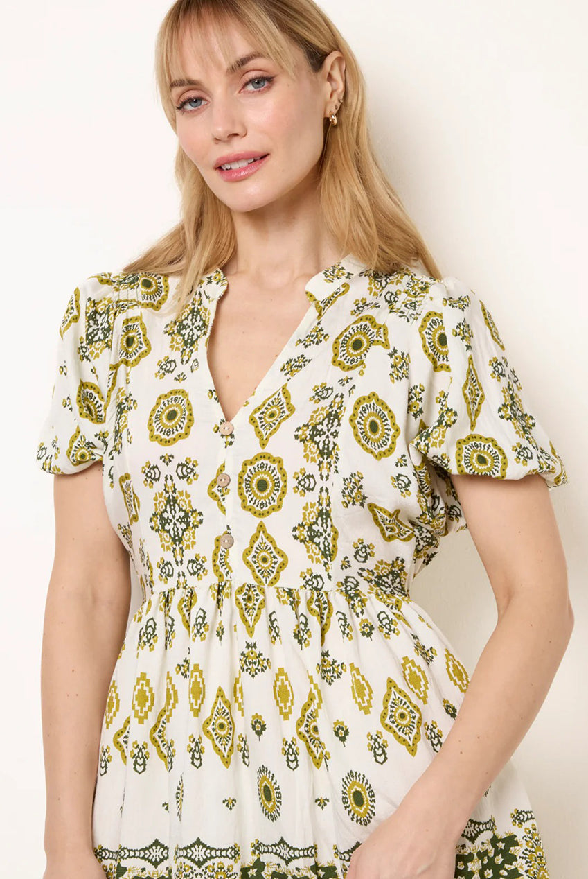 Abstract Print Button Front Mini Dress BV269836023