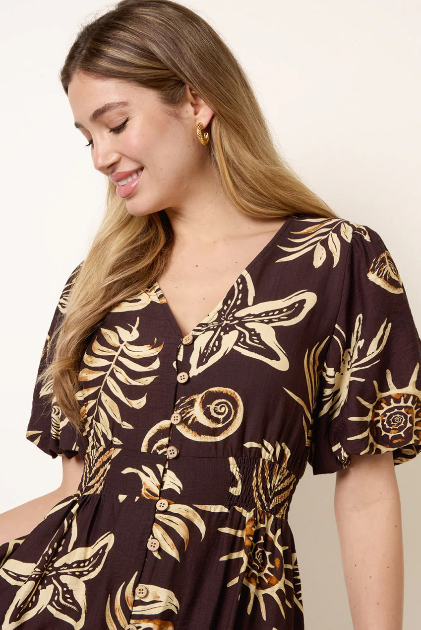 Tropical Button Through Midi Dress BV269843030
