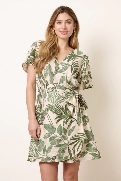 Green - Wrap Front Sarong Mini Dress by Blue Vanilla