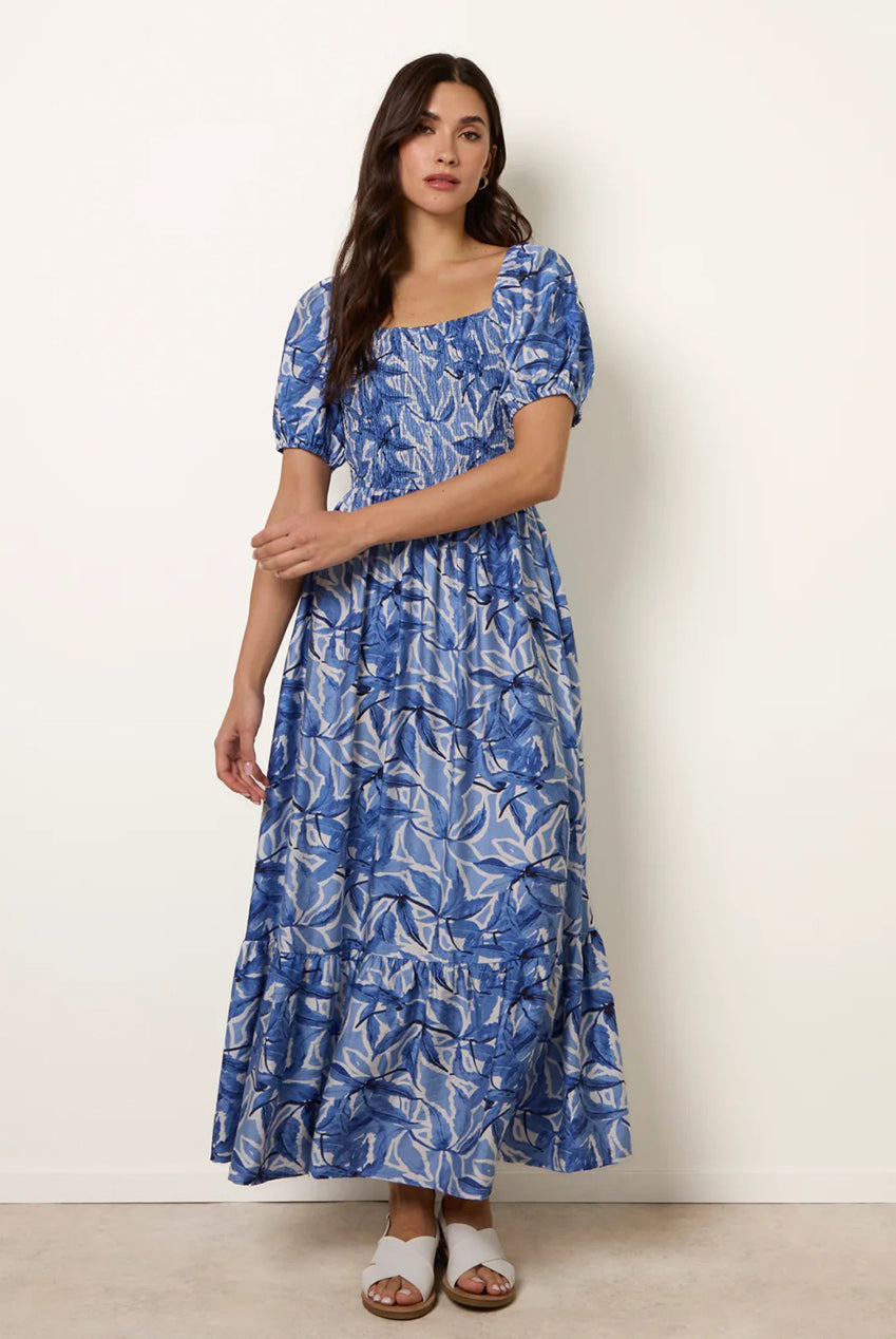 Large Floral Printed Square Neck Puff Sleeve Dress BV269852002