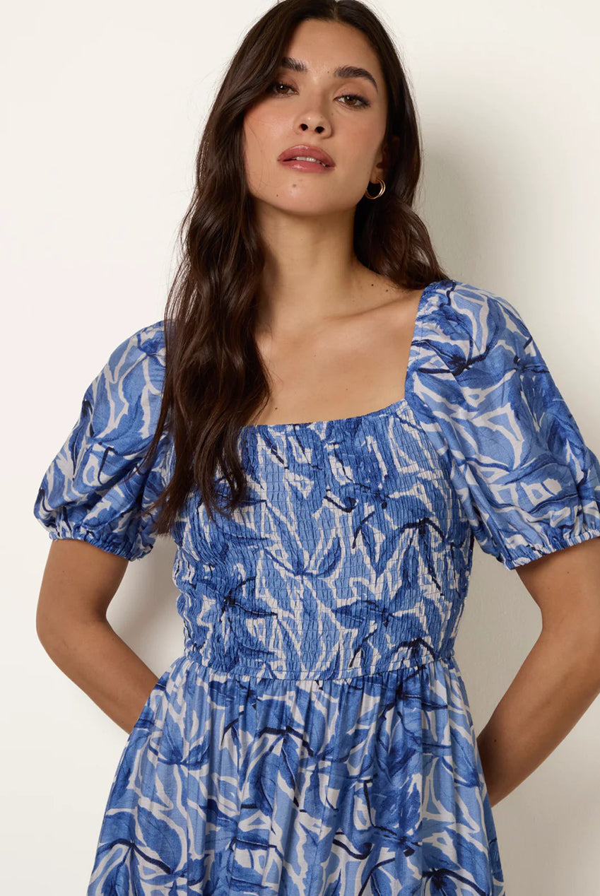 Large Floral Printed Square Neck Puff Sleeve Dress BV269852002