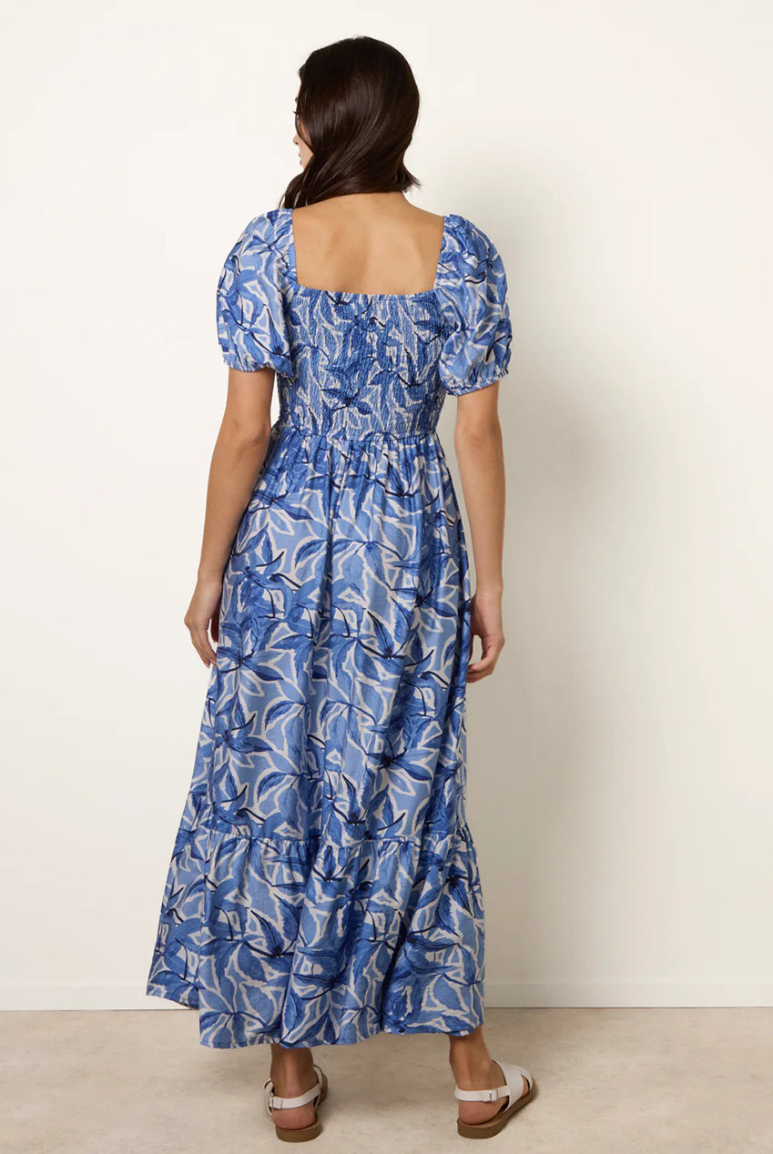 Large Floral Printed Square Neck Puff Sleeve Dress BV269852002