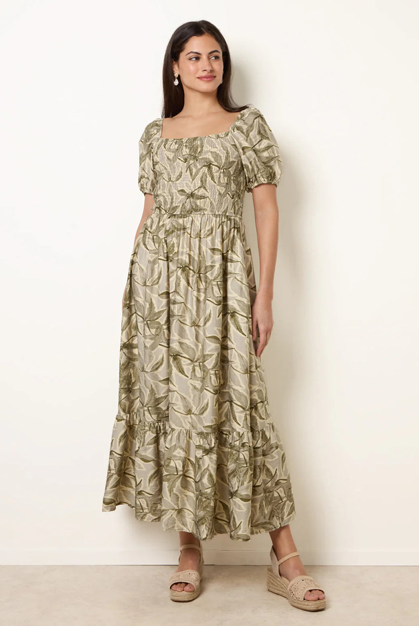 Large Floral Printed Square Neck Puff Sleeve Dress BV269852023