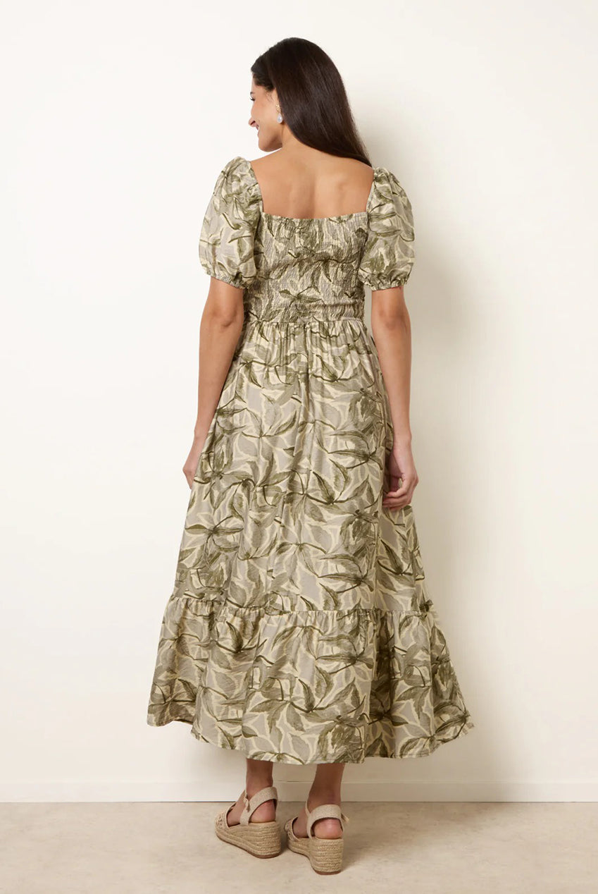 Large Floral Printed Square Neck Puff Sleeve Dress BV269852023