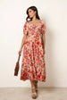 Watercolour Floral Shirred Puff Sleeve Midi Dress by Blue Vanilla