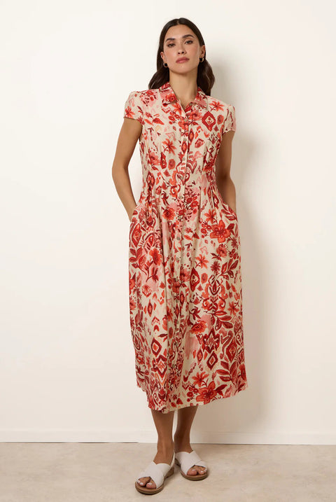 Watercolour Floral Printed Button Front Shirt Dress by Blue Vanilla