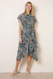 Paisley Print Angel Sleeve Asymmetric Midi Dress by Blue Vanilla