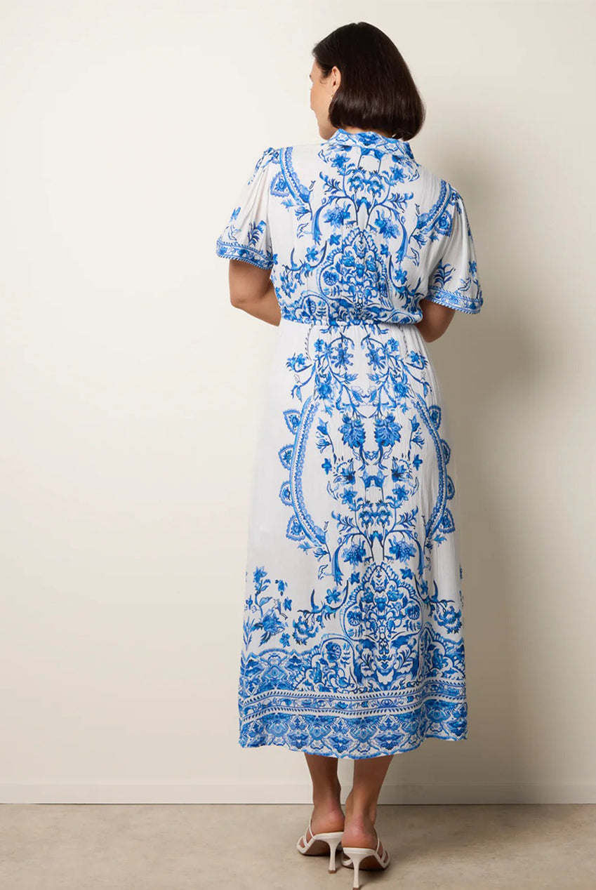 Floral Blue Print Drawstring Dress BV269868002