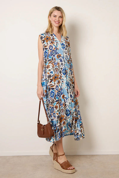Blue - V Neck Loose Fit Maxi Dress by Blue Vanilla