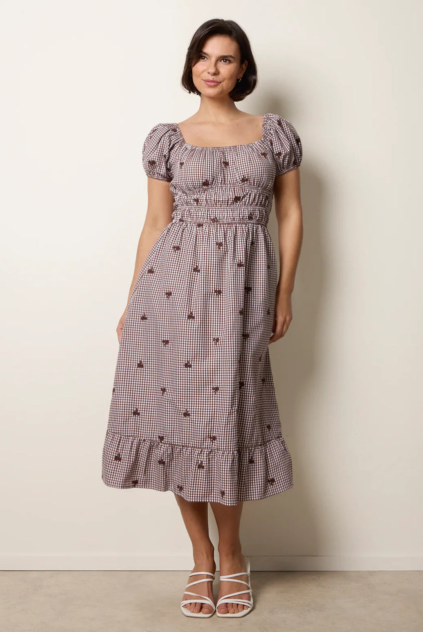 Gingham Milkmaid Midi Dress BV269873030