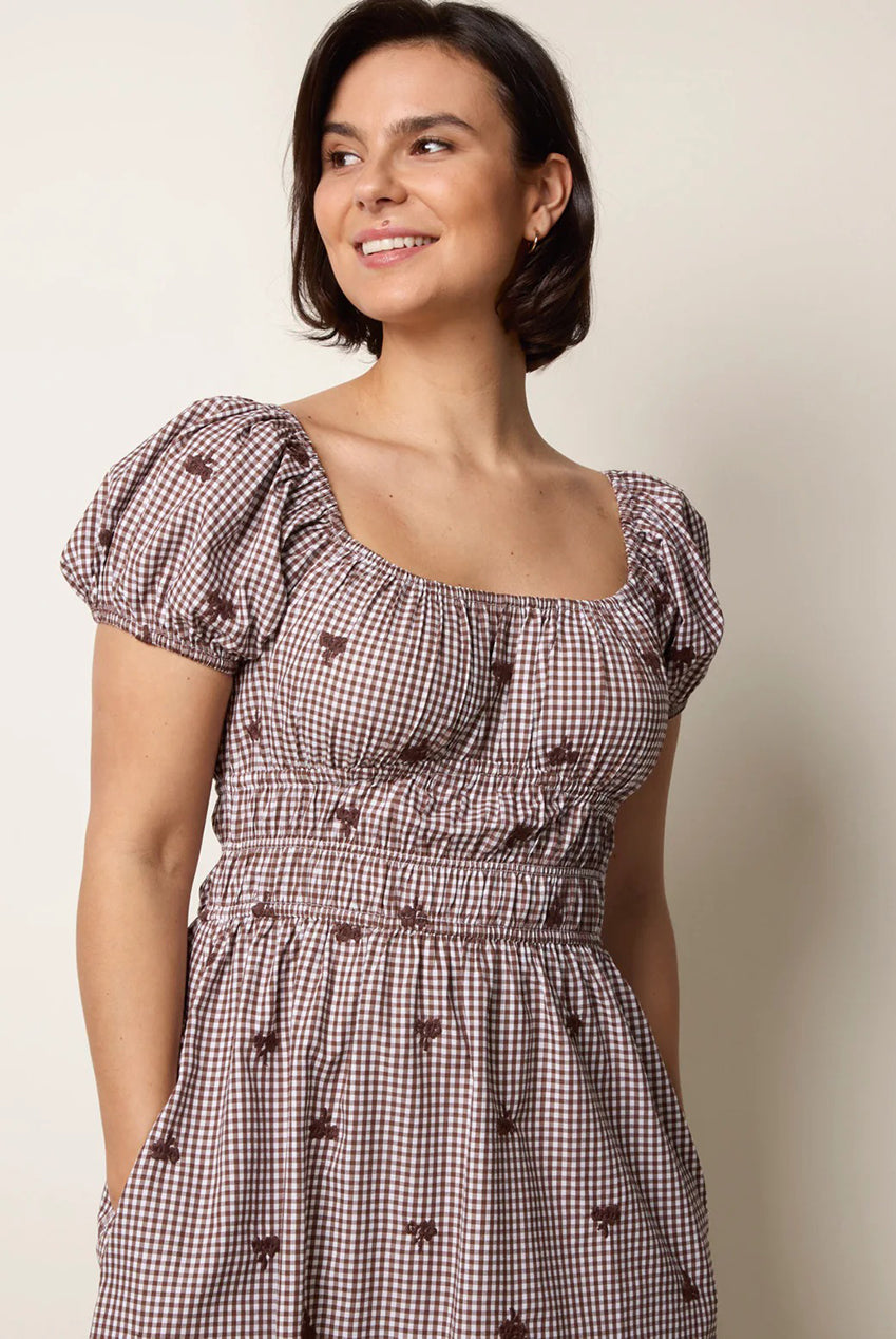 Gingham Milkmaid Midi Dress BV269873030