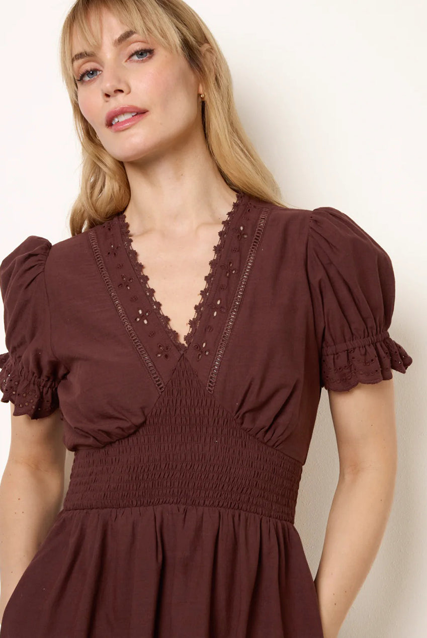 Embroidery Detail V-Neck Maxi Dress BV269874030