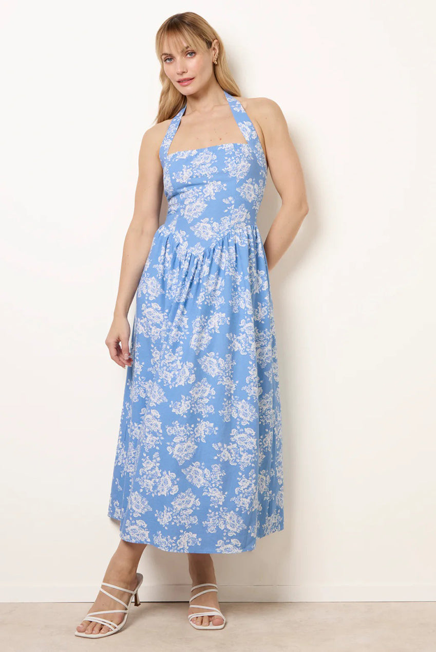 Ditsy Floral V Waist Halter Midi Dress BV269881002