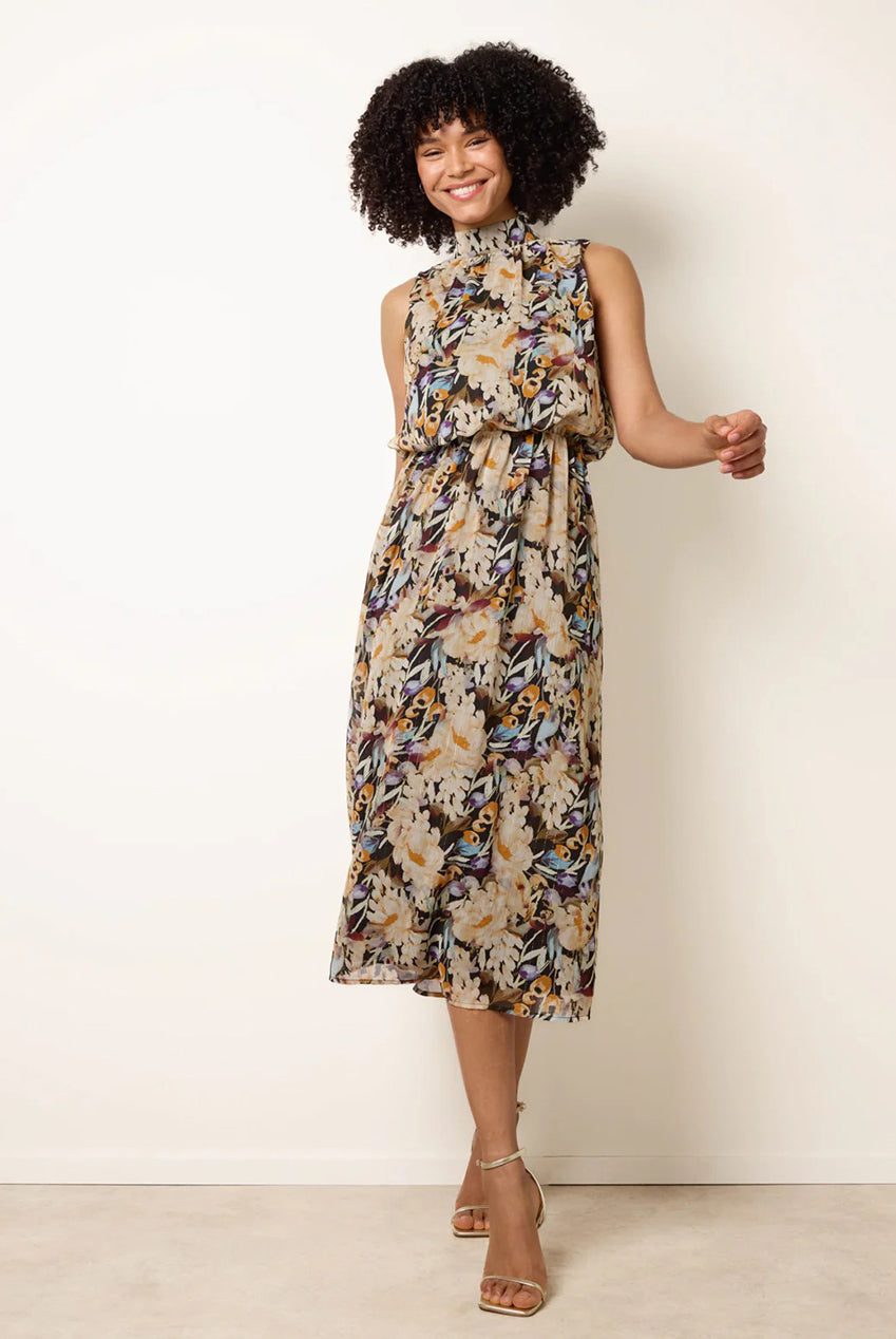 Watercolour Printed Sleeveless Midi Dress BV269906003