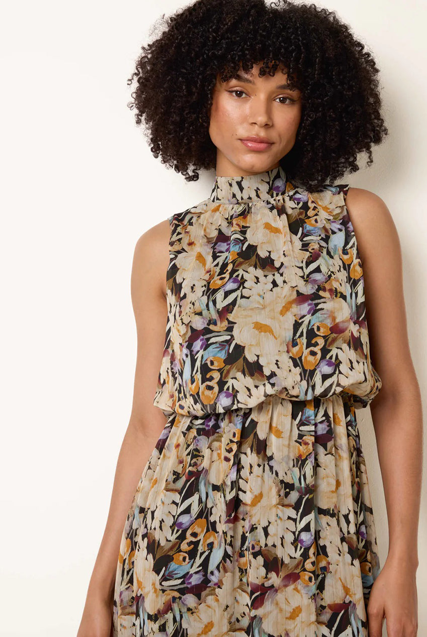 Watercolour Printed Sleeveless Midi Dress BV269906003