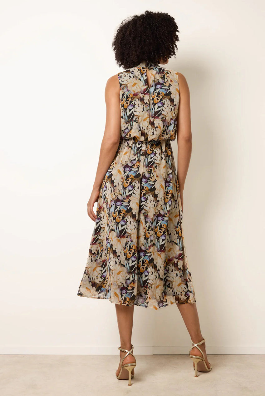 Watercolour Printed Sleeveless Midi Dress BV269906003