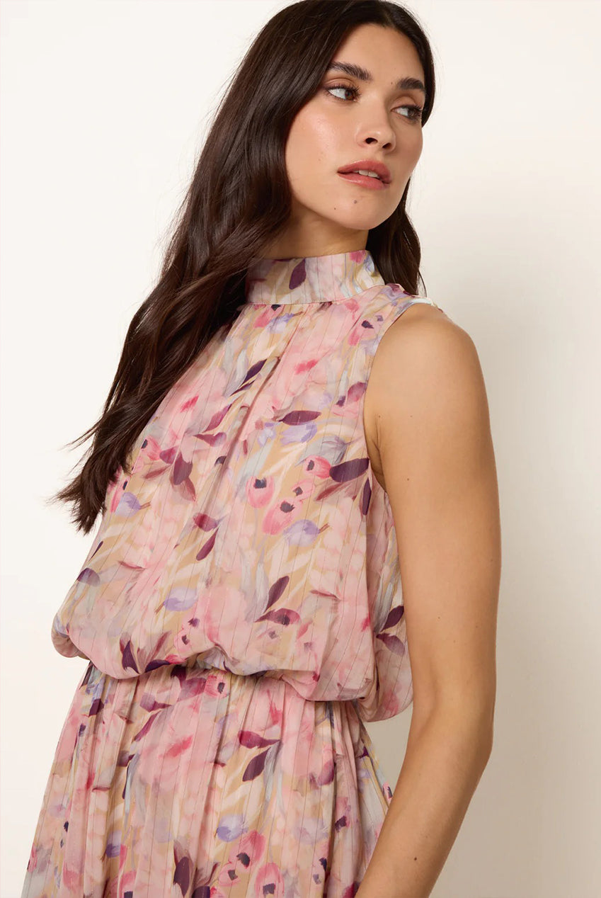 Watercolour Printed Sleeveless Midi Dress BV269906020