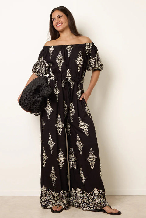Printed Off Shoulder Jumpsuit by Blue Vanilla