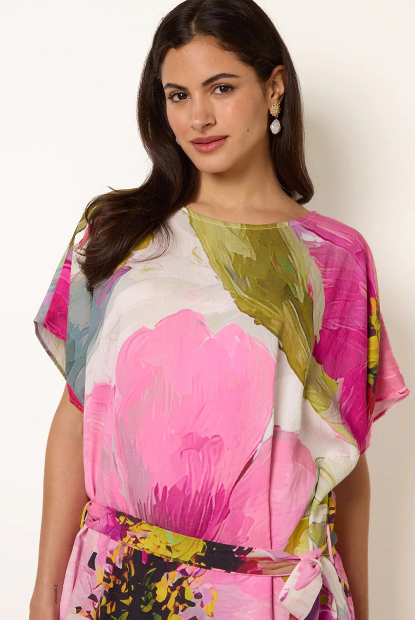 Painterly Floral Tie Waist Midi Dress BV269925020