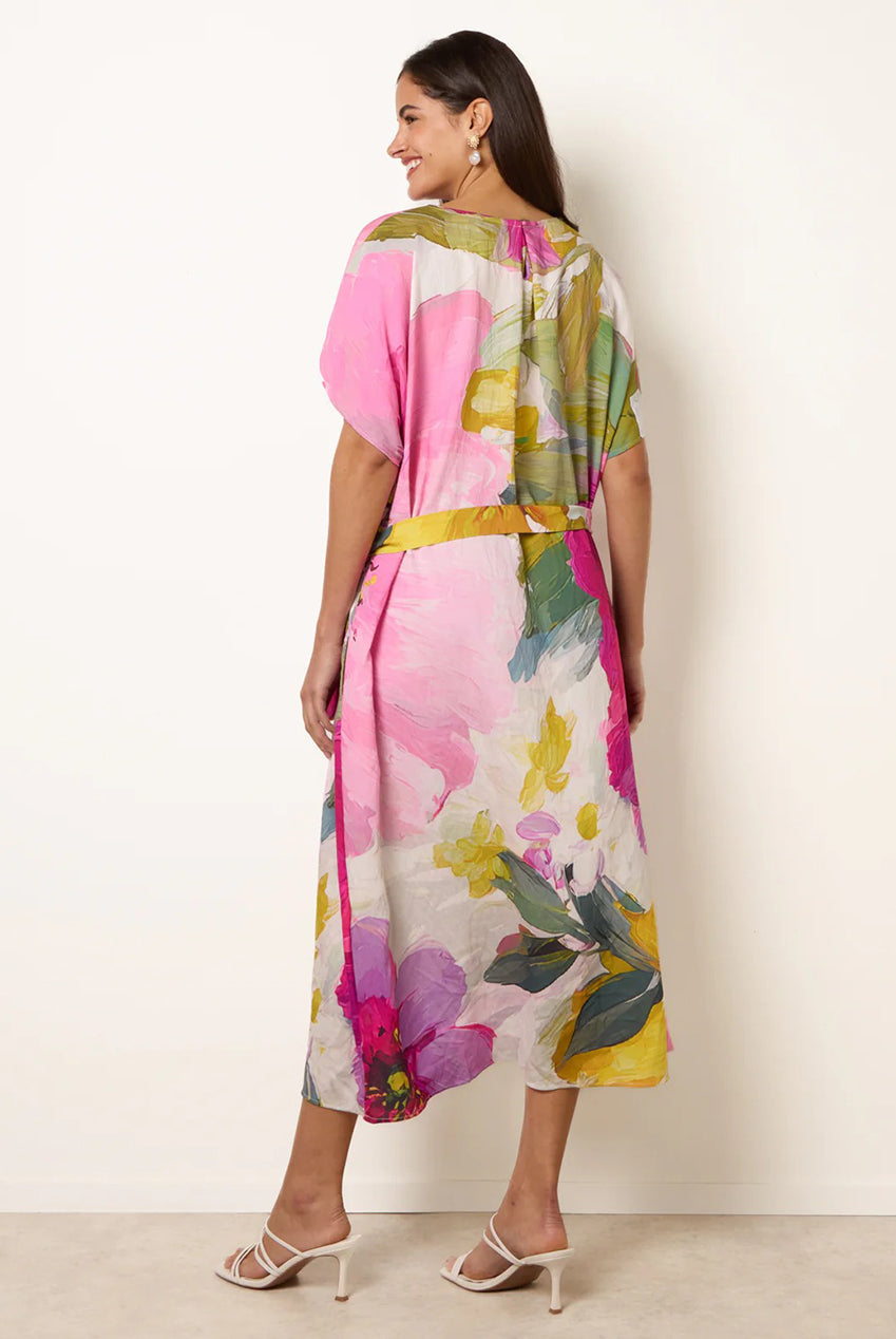 Painterly Floral Tie Waist Midi Dress BV269925020