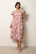 V Neck Frill Sleeve Printed Midi Dress by Blue Vanilla
