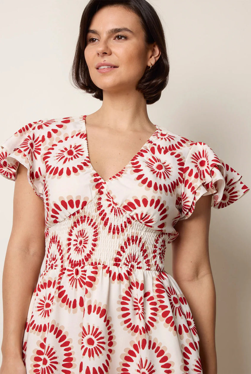 V Neck Frill Sleeve Printed Midi Dress BV269926153