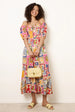 Postcard Tie Front Bardot Shirred Midi Dress by Blue Vanilla