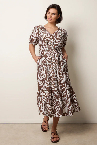Chocolate - Coconut Button Belted Midi Dress by Blue Vanilla