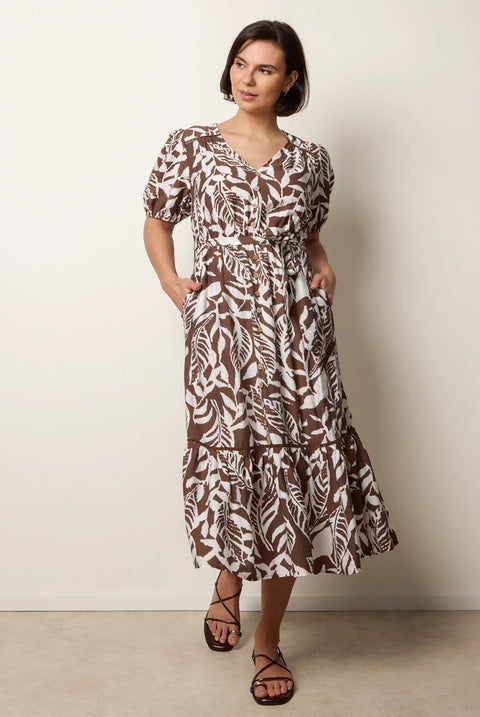 Coconut Button Belted Midi Dress by Blue Vanilla