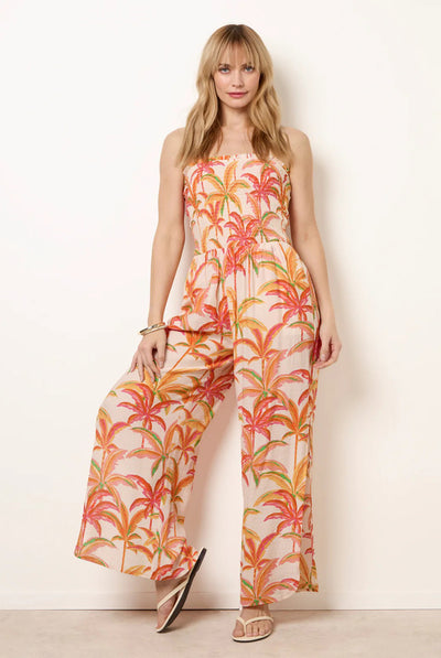Multi - Side Split Flare Leg Tropical Jumpsuit by Blue Vanilla