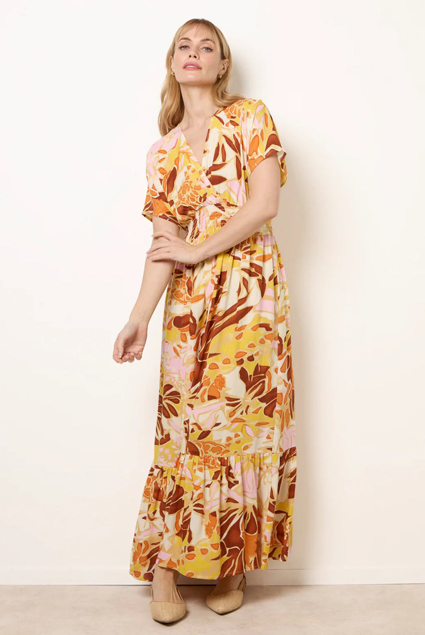 Tropical V Front Shirred Waist Maxi Dress BV269973063