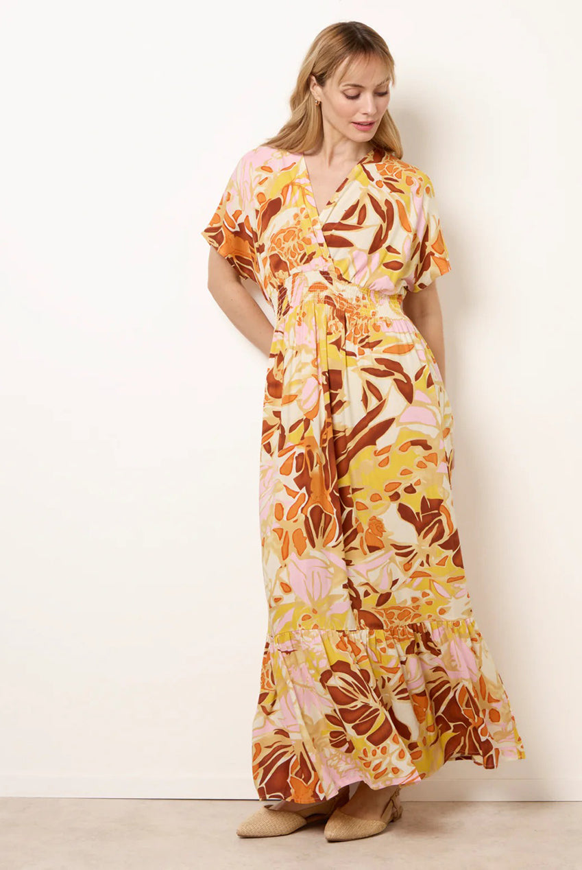 Tropical V Front Shirred Waist Maxi Dress BV269973063