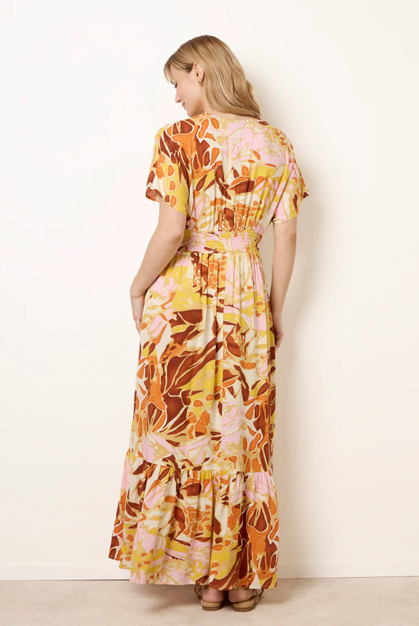 Tropical V Front Shirred Waist Maxi Dress BV269973063