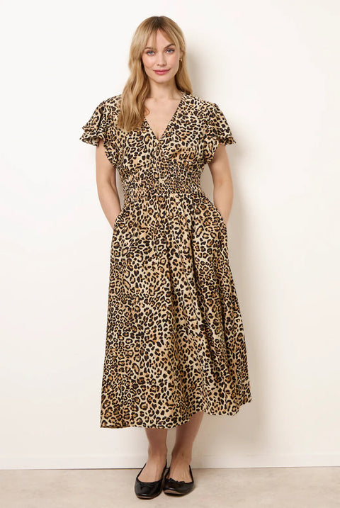 Animal Double Frill Shirred Waist Midi Dress by Blue Vanilla