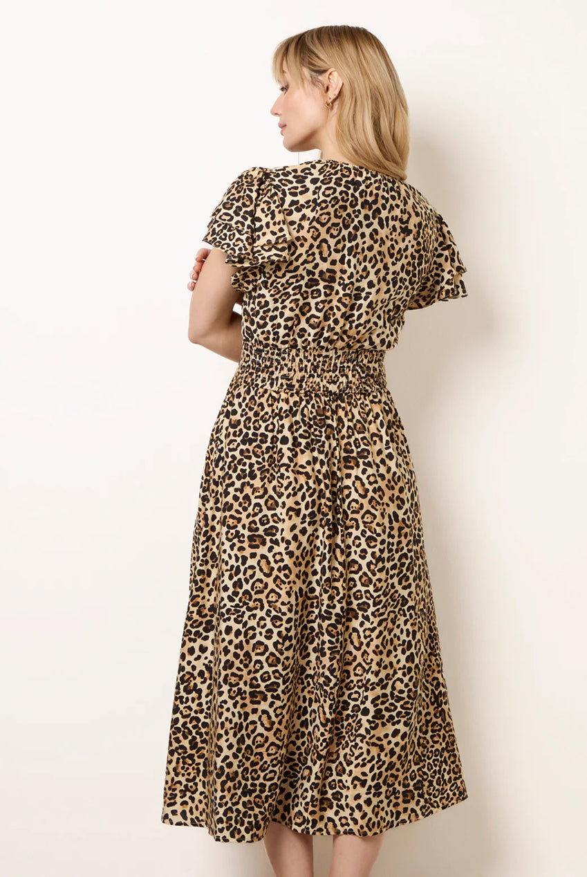 Animal Double Frill Shirred Waist Midi Dress BV269979025