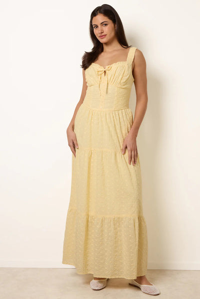 Lemon - Broderie Button Down Maxi Dress by Blue Vanilla