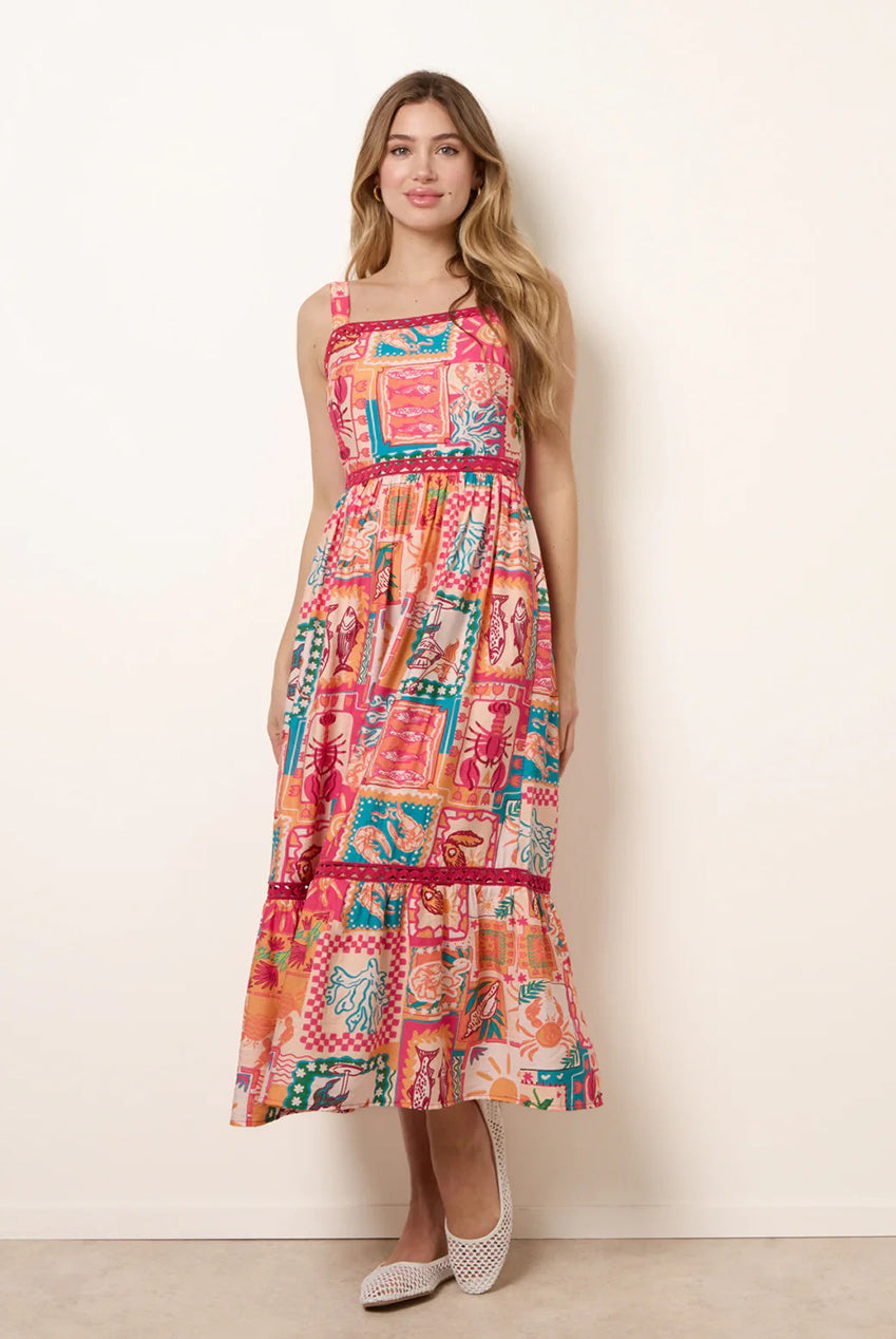 Ric Rac Trim Postcard Print Dress BV269992011