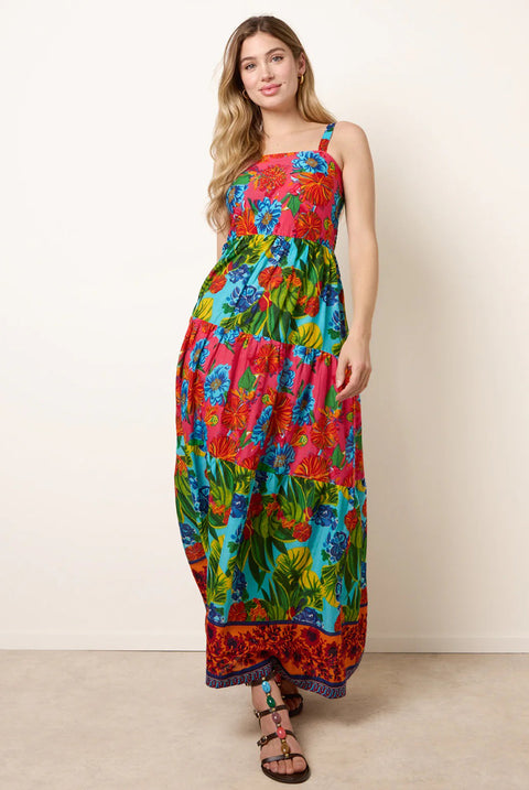 Tropical Beaded Detailed Tiered Maxi Dress by Blue Vanilla