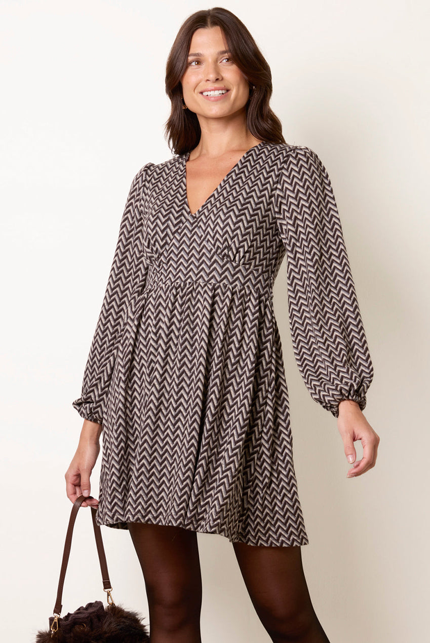 Soft Touch Zig Zag V Neck Mini Dress BV26AW31030