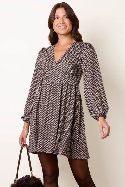 Soft Touch Zig Zag V Neck Mini Dress by Blue Vanilla